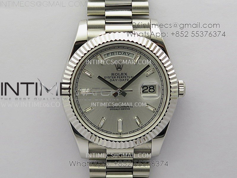Day Date 228239 40mm KF 1:1 Best Edition Silver Dial Crystal Markers On President Bracelet SA3255 (Gain Weight)