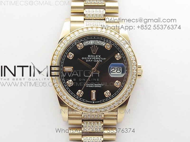 Day-Date 36 128235 RG/Crystal BP Best Edition Black Crystal Marker Dial on RG President Bracelet A2836