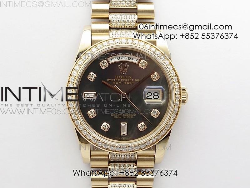 Day-Date 36 128235 RG/Crystal BP Best Edition Black MOP Crystal Markers Dial on RG President Bracelet A2836