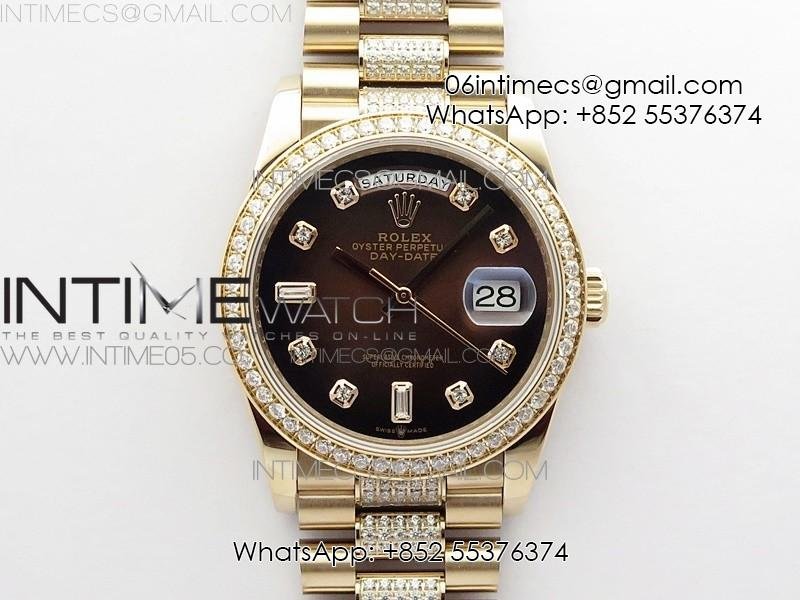 Day-Date 36 128235 RG/Crystal BP Best Edition Brown Crystal Marker Dial on RG President Bracelet A2836