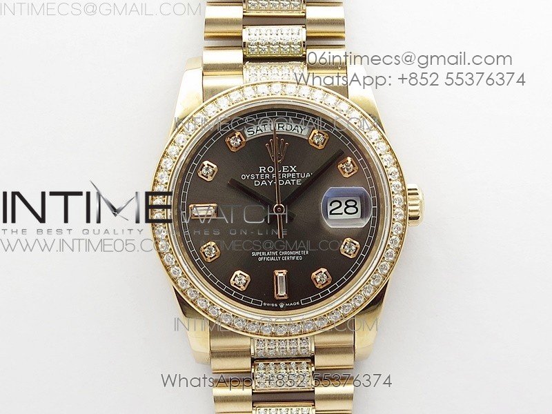 Day-Date 36 128235 RG/Crystal BP Best Edition Gray Crystal Marker Dial on RG President Bracelet A2836