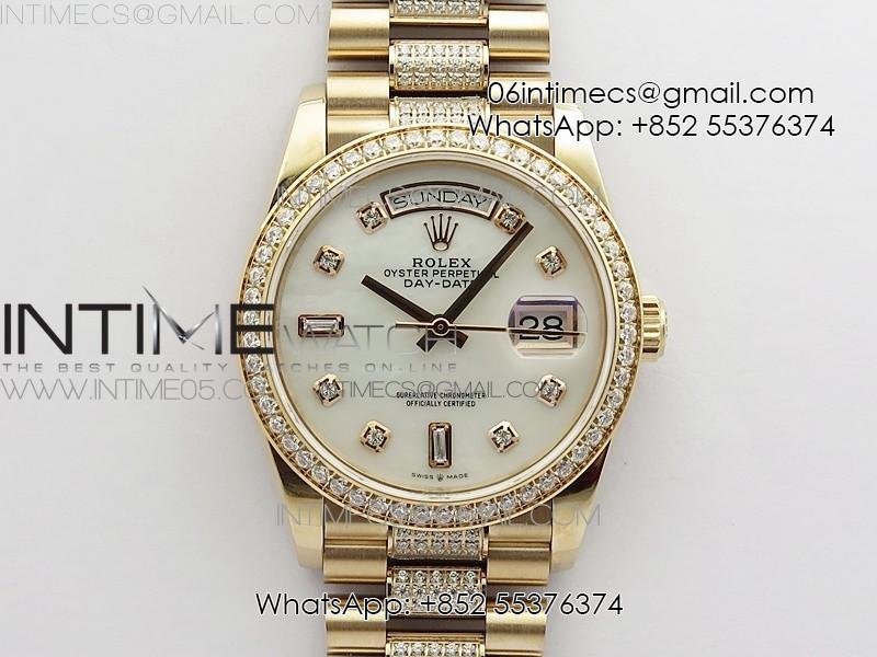Day-Date 36 128235 RG/Crystal BP Best Edition White MOP Crystal Marker Dial on RG President Bracelet A2836