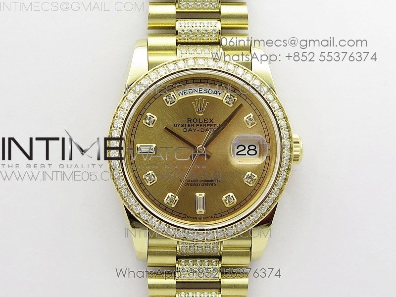 Day-Date 36 128235 YG/Crystal BP Best Edition YG Crystal Marker Dial on YG President Bracelet A2836