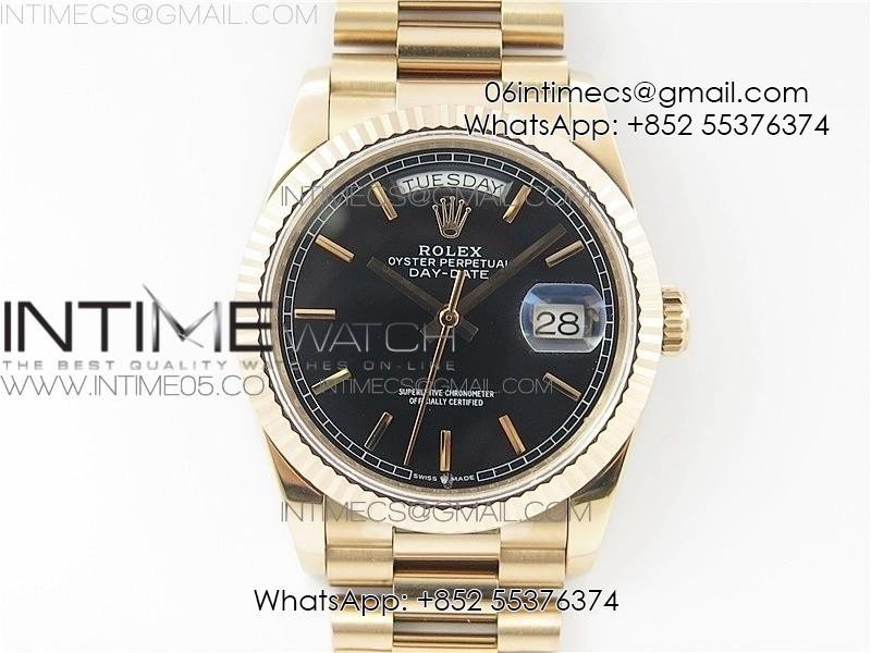 Day-Date 36 128239 RG BP Best Edition Black Sticks Markers Dial on RG President Bracelet