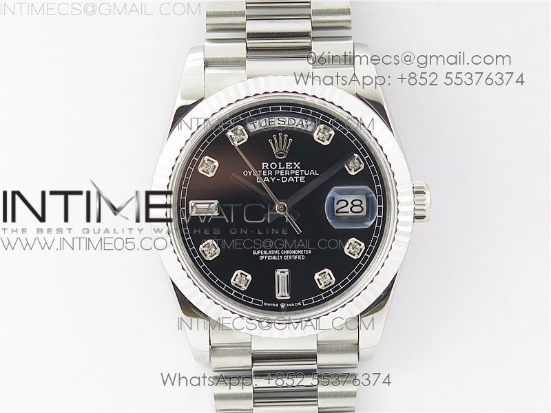 Day-Date 36 128239 SS BP Best Edition Black Crystal Markers Dial on SS President Bracelet