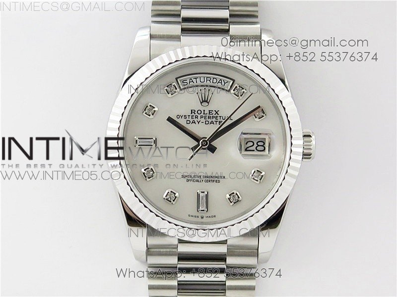 Day-Date 36 128239 SS BP Best Edition White MOP Crystal Markers Dial on SS President Bracelet