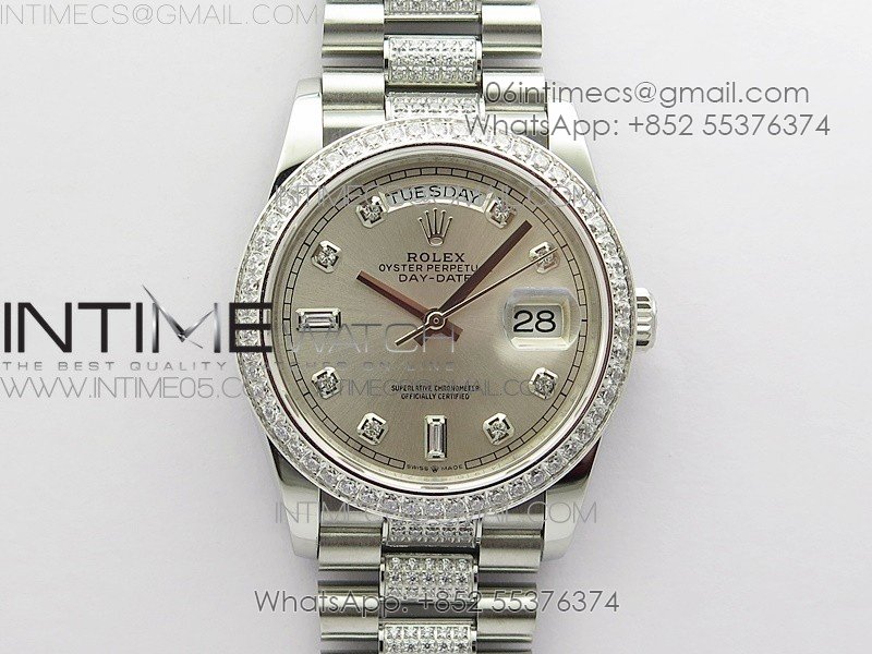 Day-Date 36 128239 SS/Crystal BP Best Edition Silver Crystal Markers Dial on SS President Bracelet A2836