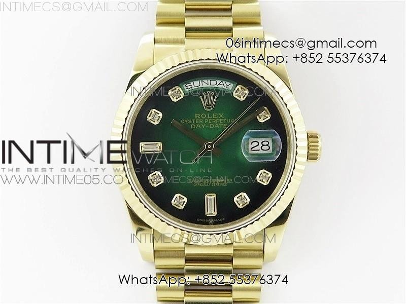 day-date-36-128239-yg-bp-best-edition-green-crystal-markers-dial-on-yg-president-bracelet.jpg Day-Date 36 128239 YG BP Best Edition Green Crystal Markers Dial on YG President Bracelet - Image 1
