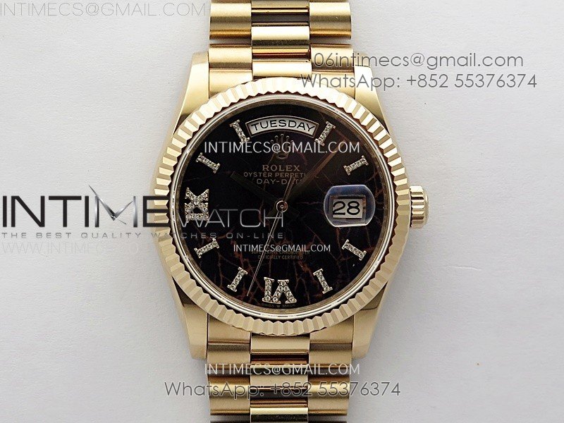 Day Date 36mm Gain Weight RG/tungsten APSF 1:1 Best Edition Black Dial Diamond Roman Markers on SS President Bracelet A3255