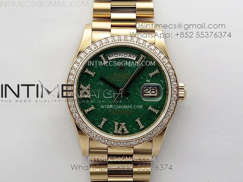 Day Date 36mm Gain Weight RG/tungsten APSF 1:1 Best Edition Green Dial Diamond Markers on SS President Bracelet A3255