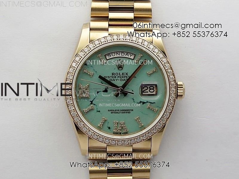 Day Date 36mm Gain Weight RG/tungsten APSF 1:1 Best Edition Turquoise Dial Diamond Markers on SS President Bracelet A3255