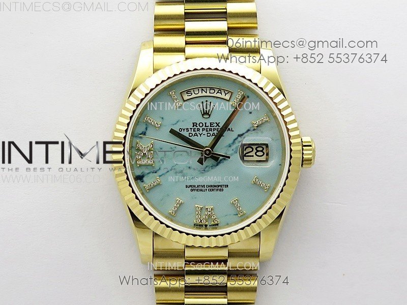 Day Date 36mm Gain Weight YG/tungsten APSF 1:1 Best Edition Blue Dial Diamond Markers on SS President Bracelet A3255