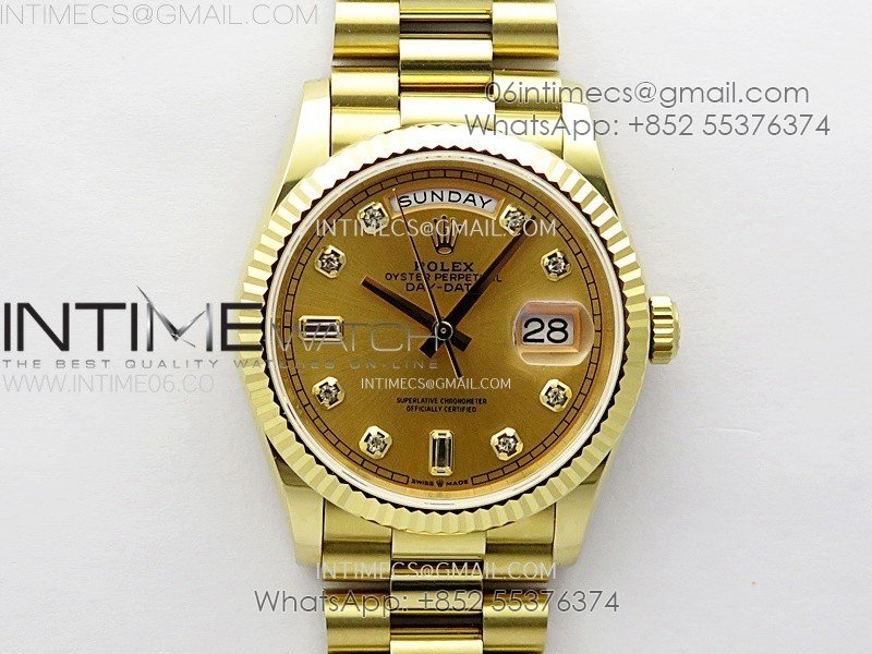 Day Date 36mm Gain Weight YG/tungsten APSF 1:1 Best Edition Gold Dial Diamond Markers on SS President Bracelet A3255