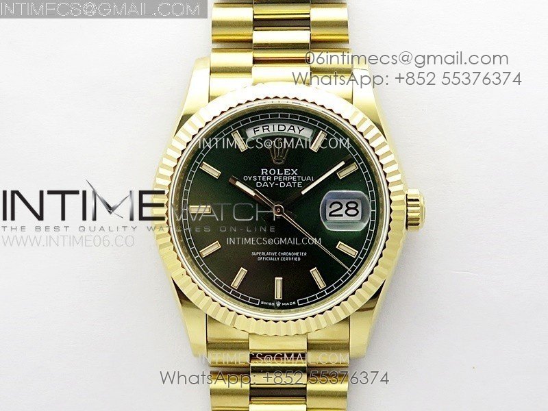 Day Date 36mm Gain Weight YG/tungsten APSF 1:1 Best Edition Green Dial Sticks Markers on SS President Bracelet A3255