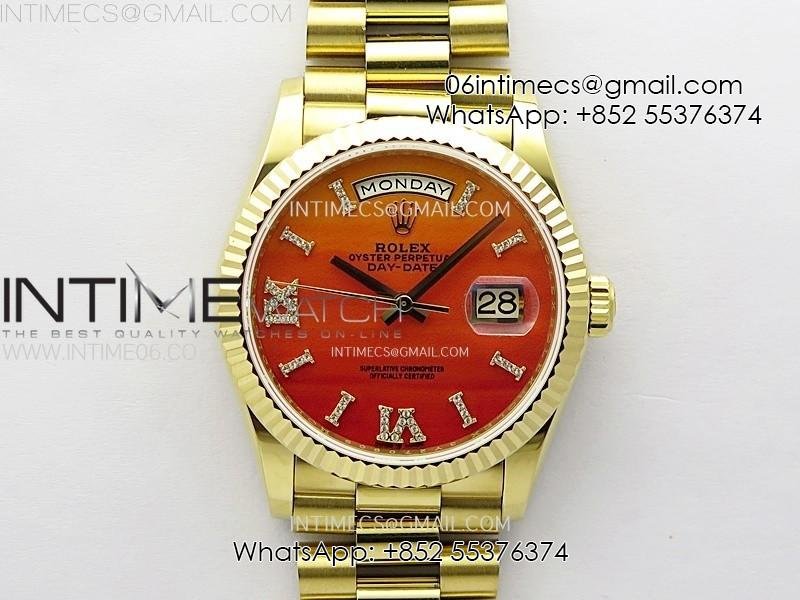 Day Date 36mm Gain Weight YG/tungsten APSF 1:1 Best Edition Red Dial Diamond Roman Markers on SS President Bracelet A3255