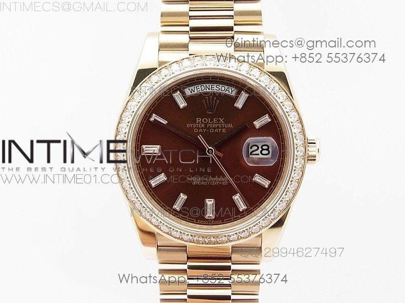 Day-Date 40 RG BP 1:1 Best 228239 Brown Diamond Sticks Dial Bezel on SS Bracelet