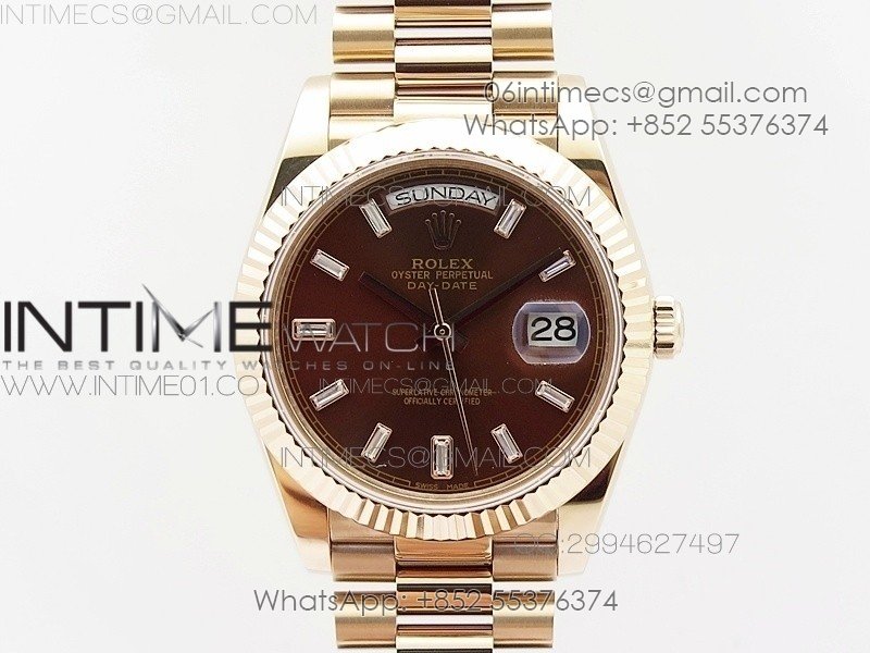Day-Date 40 RG BP 1:1 Best 228239 Brown Diamond Sticks Dial on SS Bracelet