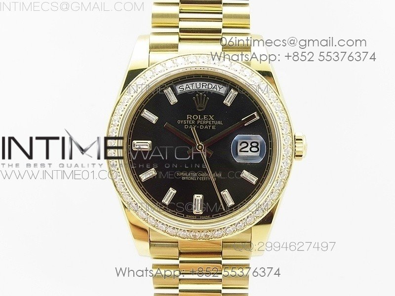 Day-Date 40 YG BP 1:1 Best 228239 Black Diamond Sticks Dial Diamond Bezel on SS Bracelet