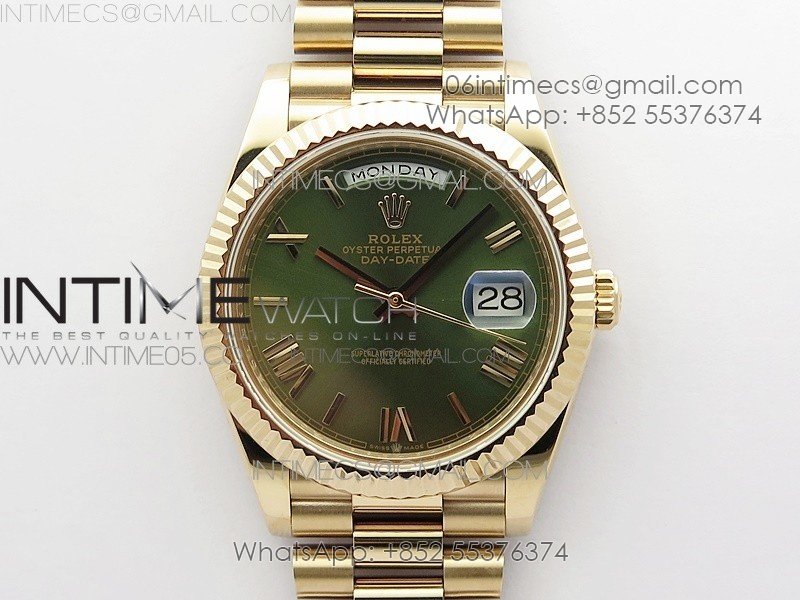 Day-Date 40mm 228239 BP New Dial Version 904 RG Green Roman Markers Dial on RG President Bracelet A2836
