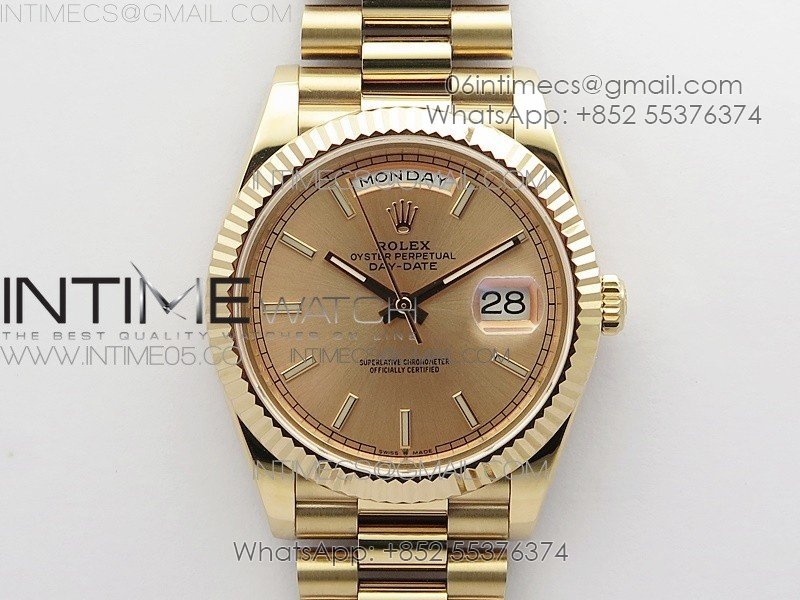 Day-Date 40mm 228239 BP New Dial Version 904 RG Stick Markers RG Dial on RG President Bracelet A2836