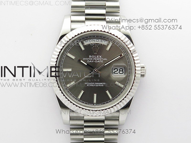 Day Date 40mm SS BP 1:1 Best Edition Gray Stick Dial on SS Bracelet A2836