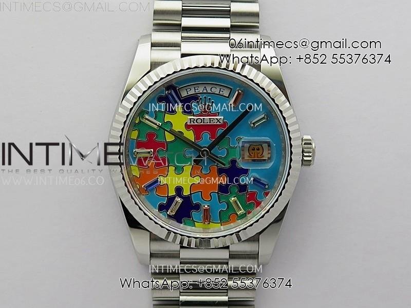 daydate-128239-36mm-colour-jigsaw-puzzle-ss-qf-best-edition-turquoise-blue-dial-on-ss-president-bracelet-a2834.jpg Daydate 128239 36mm Colour Jigsaw Puzzle SS QHF Best Edition Turquoise Blue Dial on SS President Bracelet A2834 - Image 1