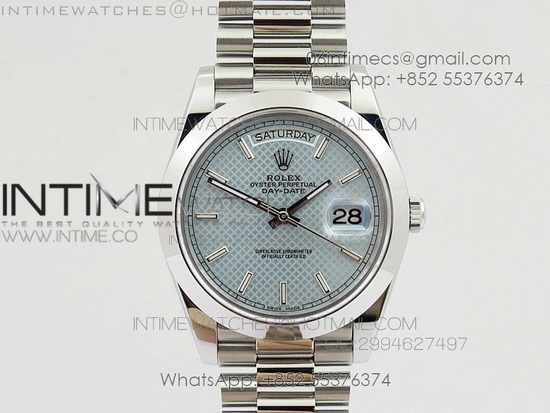 DayDate 40mm BP Best 228206SS Ice Blue Stick Dial (Smooth Bezel) on SS Bracelet