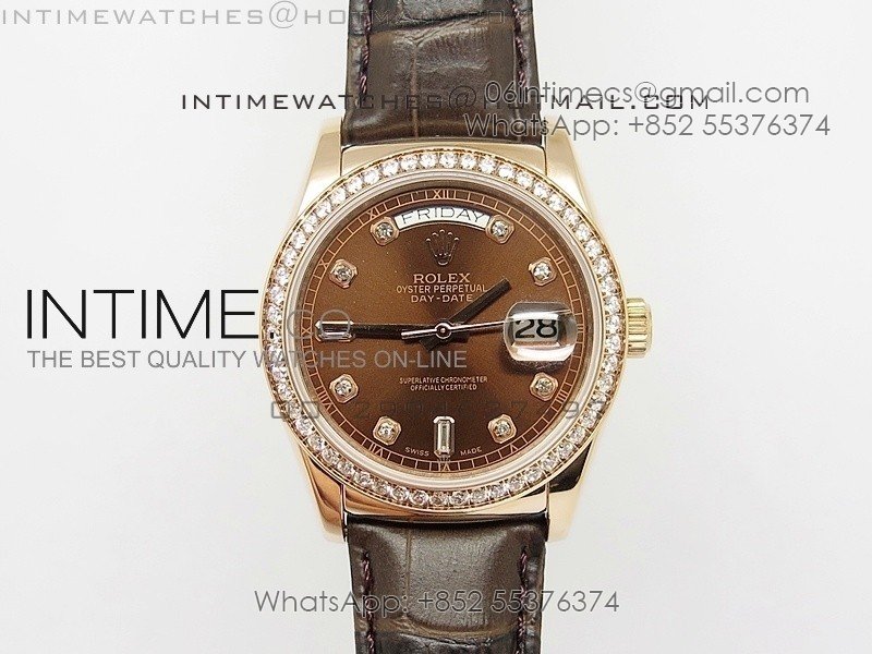 DayDate RG 36mm Brown Dial Diamond Bezel On Leather Strap