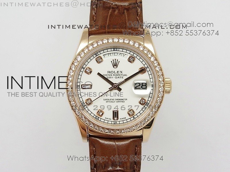 DayDate RG 36mm White Dial Diamond Bezel On Leather Strap