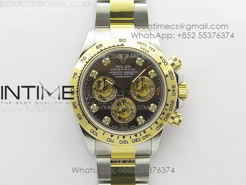 Daytona 116503 YG/SS APSF Black MOP Dial Crystals Markers On YG/SS Bracelet Slim A7750