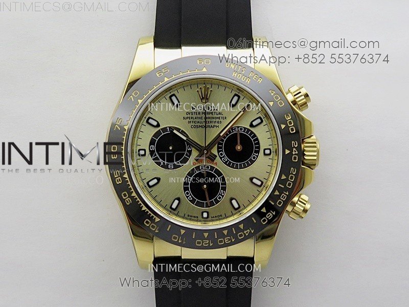 Daytona 116518 Gain Weight AF 1:1 Best Edition Gold Dial Black Subdials Sticks Markers on Oysterflex Strap SH4130
