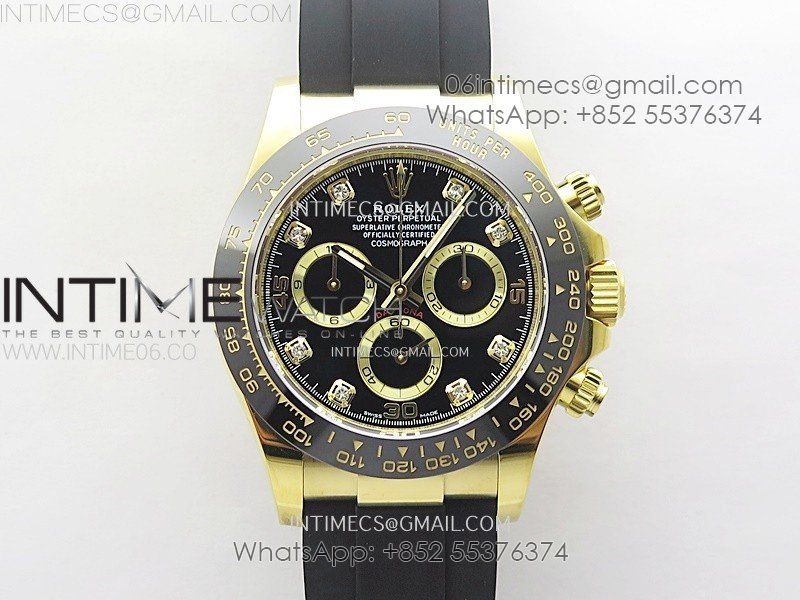 Daytona 116518 YG APSF 1:1 Best Edition Black Dial Diamonds Markers on Oysterflex Rubber Strap SH4130