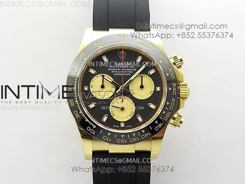 Daytona 116518 YG APSF 1:1 Best Edition Black Dial Gold Subdail on Oysterflex Rubber Strap SH4130