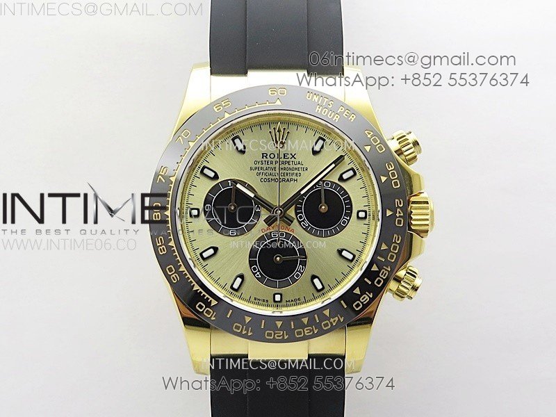 Daytona 116518 YG APSF 1:1 Best Edition YG Dial Black Subdail on Oysterflex Rubber Strap SH4130