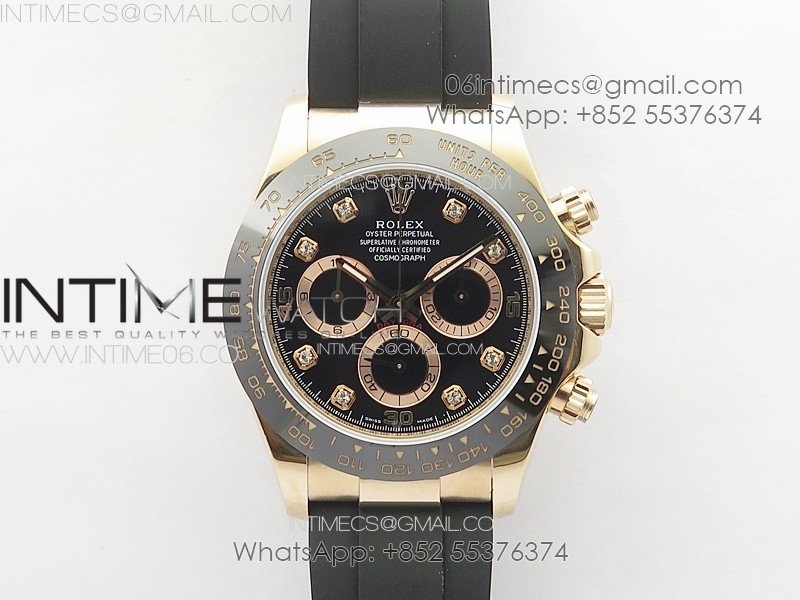 Daytona 116518LN RG APSF Black Dial Crystal Markers On Rubber Strap Slim A7750