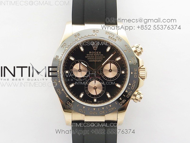 Daytona 116518LN RG APSF Black Dial Stick Markers On Rubber Strap Slim A7750