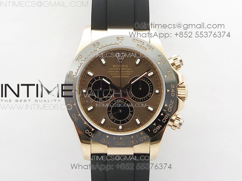 Daytona 116518LN RG APSF Brown Dial Stick Markers On Rubber Strap Slim A7750