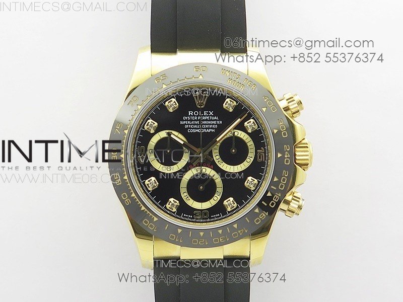 Daytona 116518LN YG APSF Best Edition Black Dial Crystals Markers On Rubber Strap Slim A7750