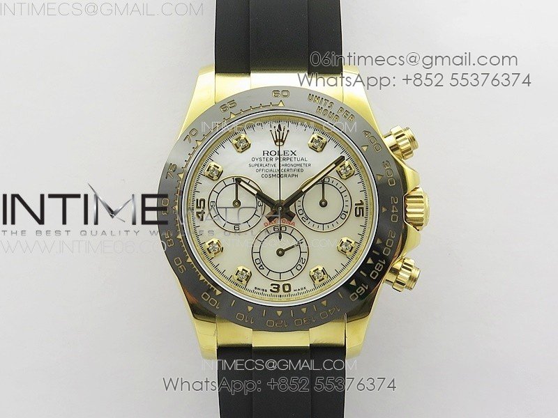 Daytona 116518LN YG APSF Best Edition White MOP Dial Crystals Markers On Rubber Strap Slim A7750