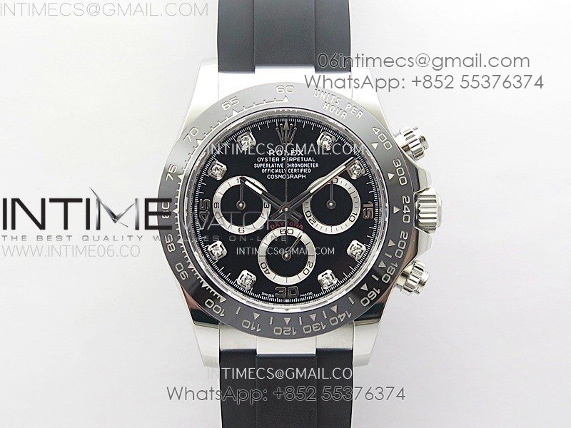 Daytona 116519 904L SS APSF 1:1 Best Edition Black Dial Diamonds Markers on Oysterflex Strap SH4130