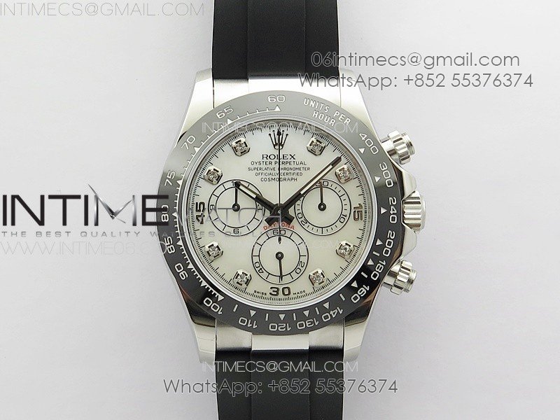 Daytona 116519LN APSF White MOP Dial Crystals Markers On Rubber Strap Slim A7750