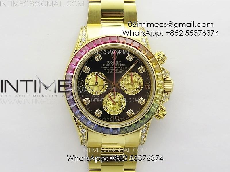 Daytona 116589RBOW YG Rainbow Crystal APSF Best Edition Black Dial on SS Bracelet A7750