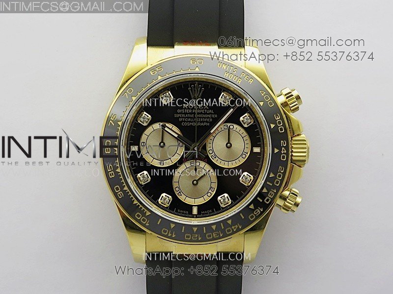 Daytona 126518 904L YG GMF 1:1 Best Edition Black Dial Gold Subdial Diamond Marker on Oysterflex Strap SH4131