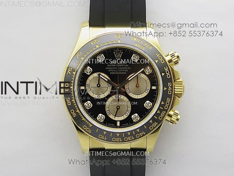 Daytona 126518 904L YG QF Best Edition Black Dial Gold Subdial Diamonds Markers on Oysterflex Strap SA4131
