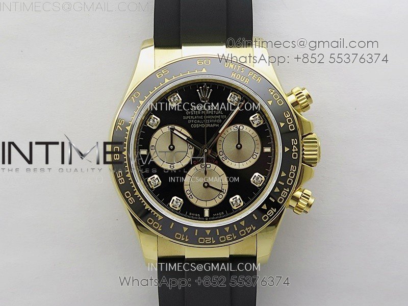 Daytona 126518 QF Gain Weight 1:1 Best Edition Black Dial Gold Subdial Diamonds Markers on Oysterflex Strap SH4131 V11
