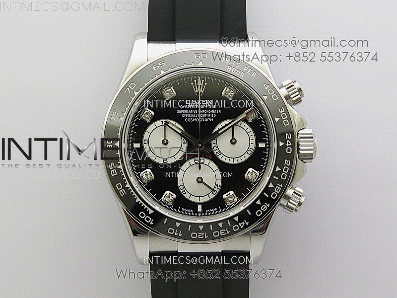 Daytona 126519 904L SS ESF 1:1 Best Edition Black Dial Diamonds Markers on Rubber Strap A4131 Mod