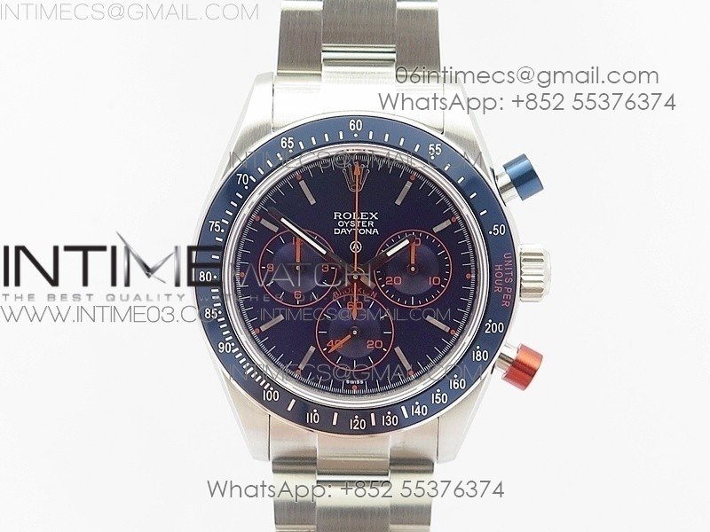 Daytona Blue/Red Pushers BP Blue dial On SS Bracelet A4130 (Free Leather strap)