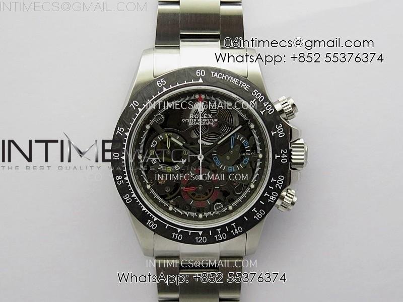 Daytona Cosmograph Carbon Bezel DIWF Best Edition Skeleton Dial on SS Oyster Bracelet SA4130