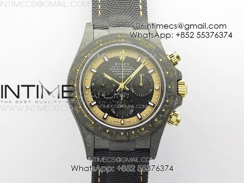 daytona-diw-carbon-yg-diwf-best-edition-black-gold-dial-on-black-nylon-strap-a7750.jpg Daytona DIW Carbon/YG DIWF Best Edition Black/Gold Dial on Black Nylon Strap A7750 - Image 1