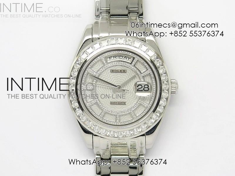 Diam Bez White Diamond/SS Tier Sliver Wavy Dial Asian 2813 28800bph